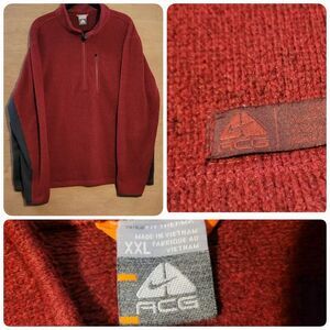 Vintage Nike ACG Sweater Mens 2XL Red Fleece 1/4 Zip Pullover Therma Fit Logo